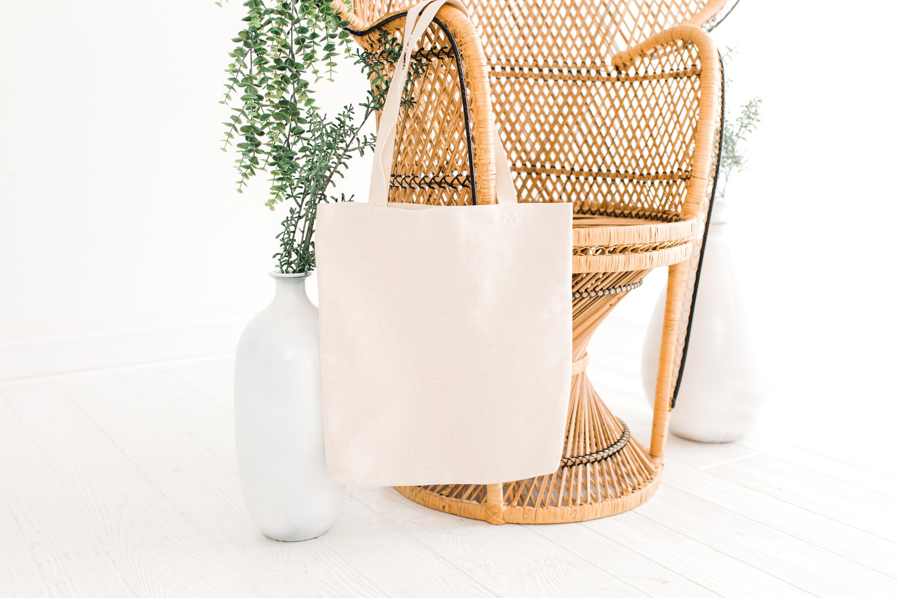 Peacock Chair with Tote Bag and Greenery 